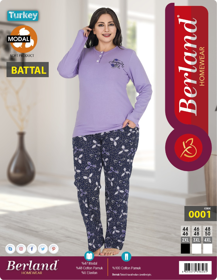 Resim 3204 MODAL BAYAN UZUN KOL BATTAL PİJAMA TK.
