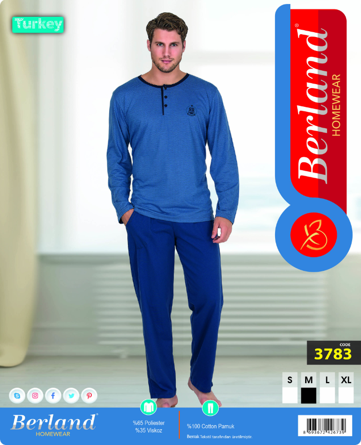 Resim 3783 JAKARLI ERKEK UZUN KOL PİJAMA TK.