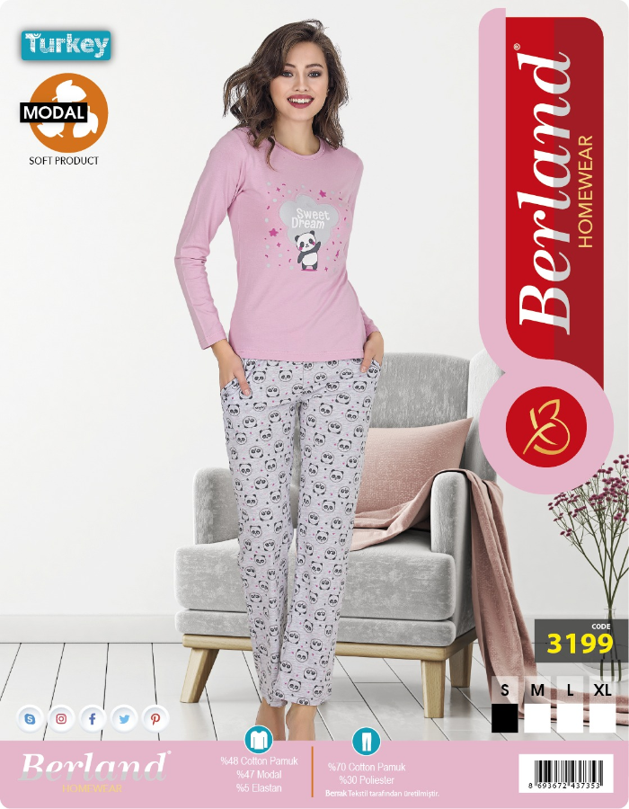 Resim 3199 MODAL BAYAN UZUN KOL PİJAMA TK.