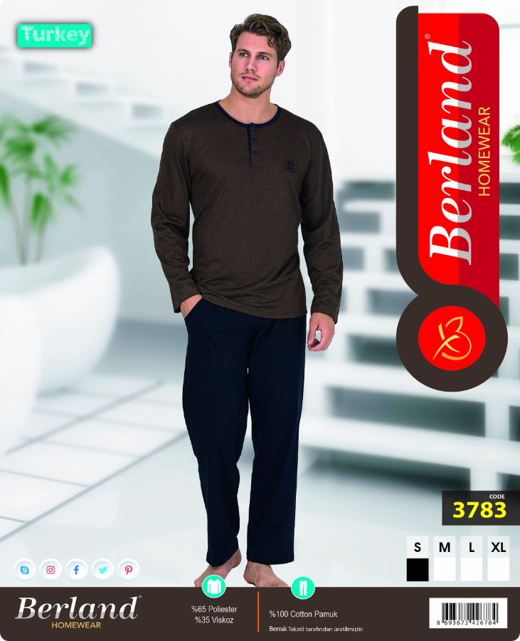 Resim 3783 JAKARLI ERKEK UZUN KOL PİJAMA TK.